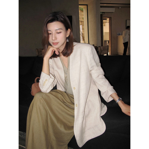 MSWUBTQE 老钱松弛感/法国100%亚麻西装 高支酵洗