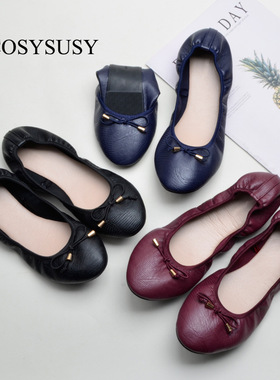 夏季蛋卷鞋休闲软底浅口单鞋女孕妇蝴蝶结黑色女鞋 women shoes