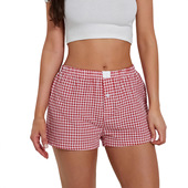High Loose 2025 Waist Women Leg Wide New Checkered Shorts