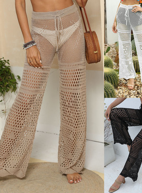 wannathis heels舞服黑色蕾丝性感舞蹈喇叭裤女网纱辣妹透明长裤