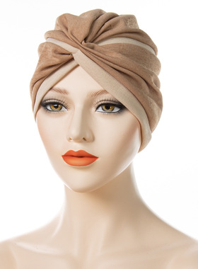 欧美时尚帽子女秋冬保暖交叉包头帽光头帽穆斯林黑色显瘦民族帽