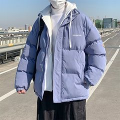 冬季假两件棉衣男外套宽松潮流百搭连帽羽绒棉服港风帅气加厚棉袄