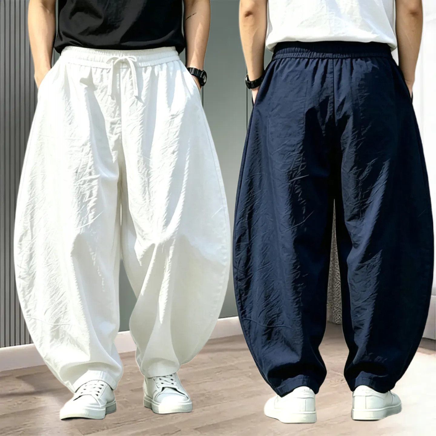 春夏季中国风太极裤棉麻休闲裤灯笼裤男女宽松阔腿裤弯刀裤练功裤