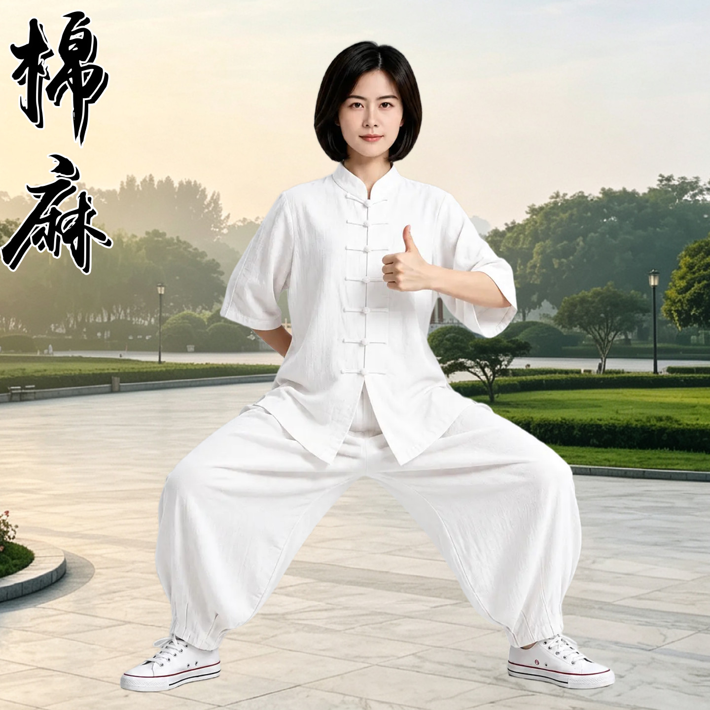 夏季棉麻太极服女短袖武术练功服太极拳中国风男休闲表演服晨练服