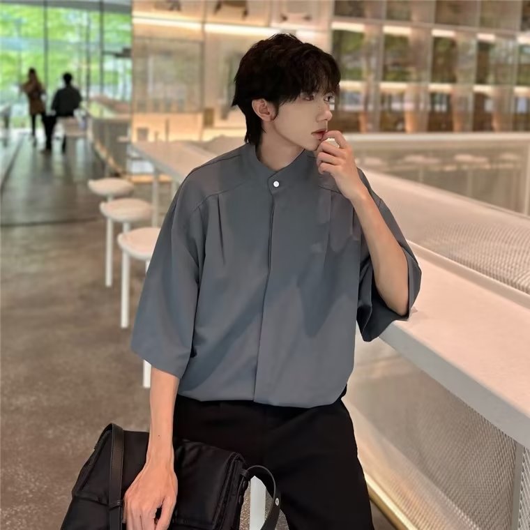 夏季免烫新中式男装痞帅衬衫男短袖潮牌百搭上衣cityboy休闲衬衣