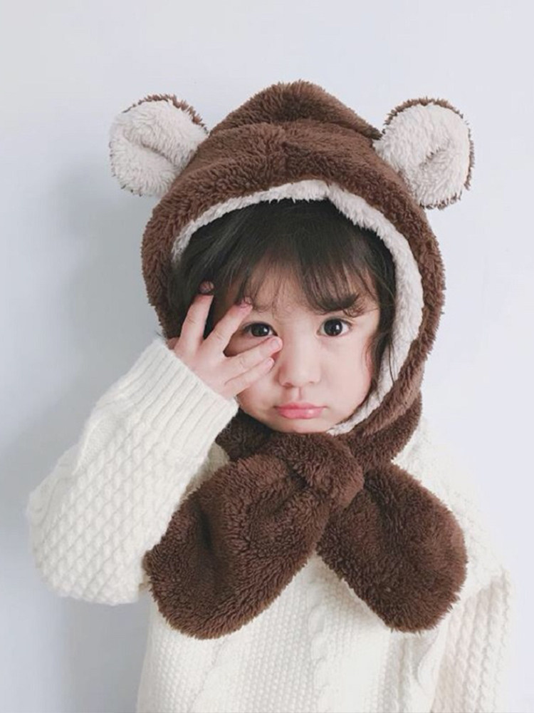 儿童帽子2023新款冬季女宝宝护耳帽女童男孩围脖秋婴儿围巾一体潮