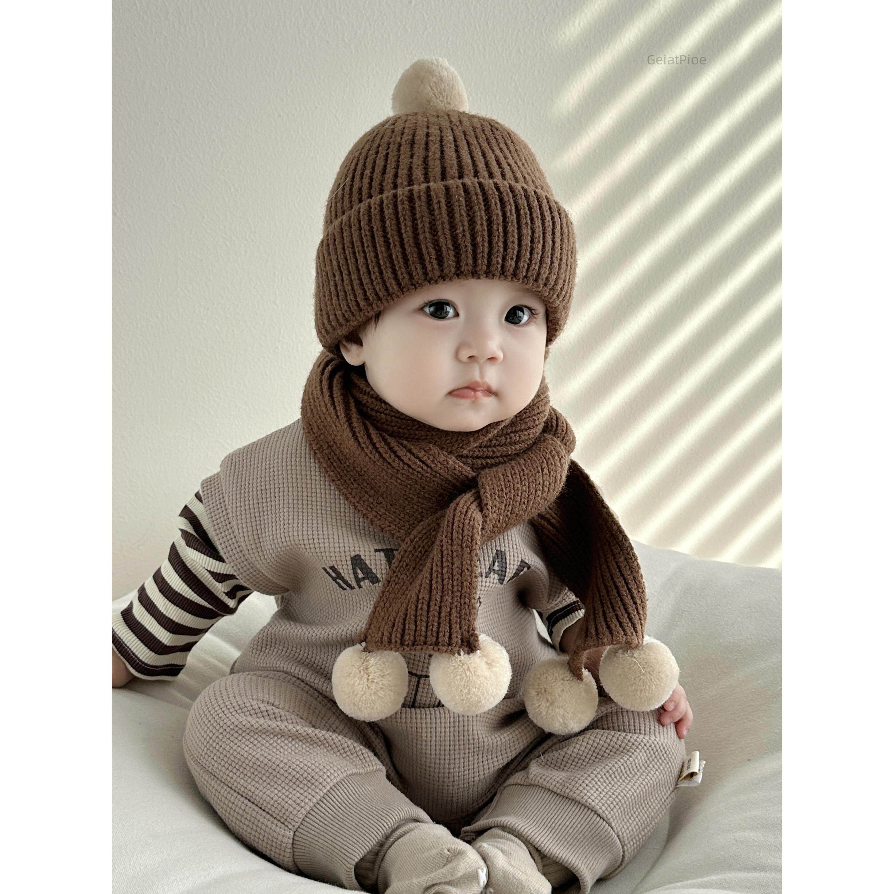 婴儿帽围巾秋冬宝宝两件套保暖针织帽0-1-2至3岁儿童羊毛帽