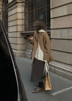 羊毛棕色格子裙半身裙