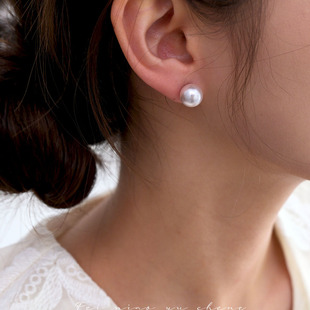 飞鸟屿城/曼塔玫瑰珍珠耳钉925银针日常百搭法式温柔灰粉色耳饰女