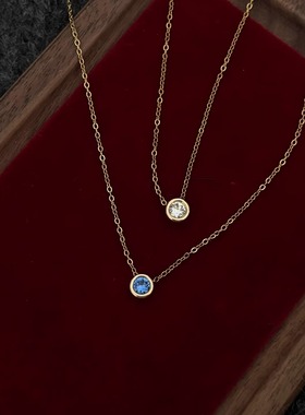 飞鸟屿城「星辰」法式简约百搭天空蓝白色闪锆项链轻奢鼻屎钻颈链