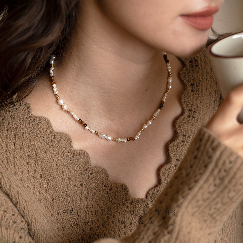 飞鸟屿城珍珠项链叠搭气质锁骨链