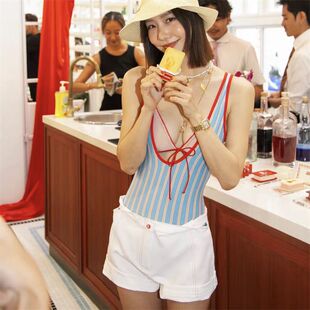 条纹连体度假风泳衣女 厂家性感美背小胸聚拢遮肚显瘦时尚 特价 新款