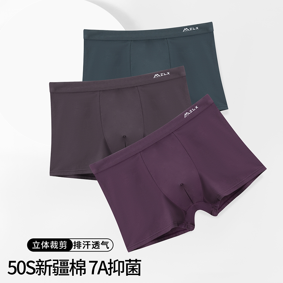 （4条装）纯棉新疆棉高品质大码男士内裤四季款透气抗菌平角短裤
