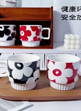 GULI复古花高颜值花朵咖啡杯套装陶瓷喝茶水杯子女生办公室伴手礼