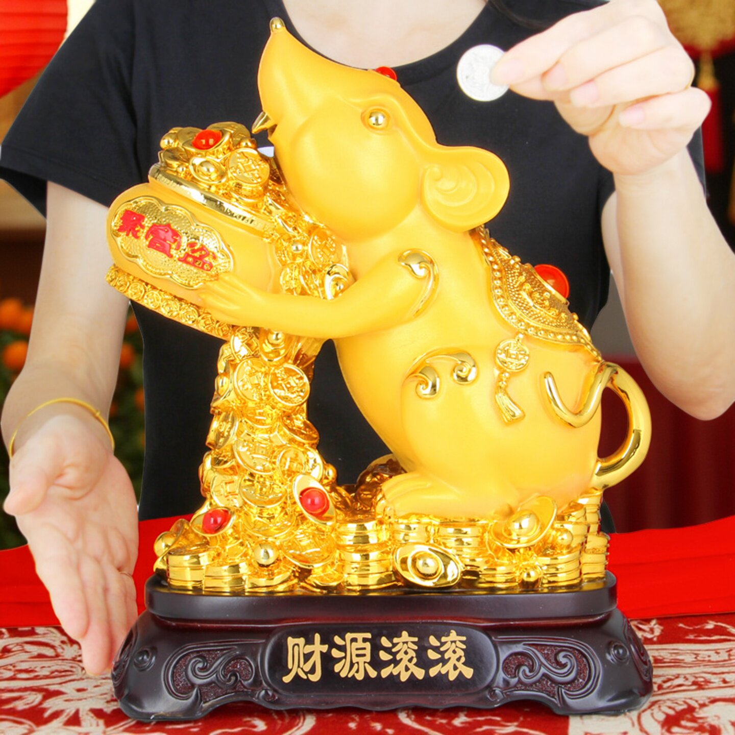招财老鼠摆件存钱罐财源滚滚金鼠