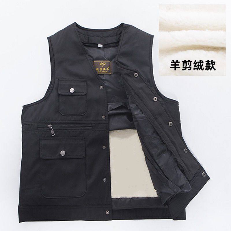 清仓羊皮毛马甲男皮毛一体背心加厚棉坎肩中老年人羊皮马夹秋冬季