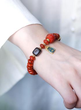 西藏天珠南红玛瑙手链女士盘珠