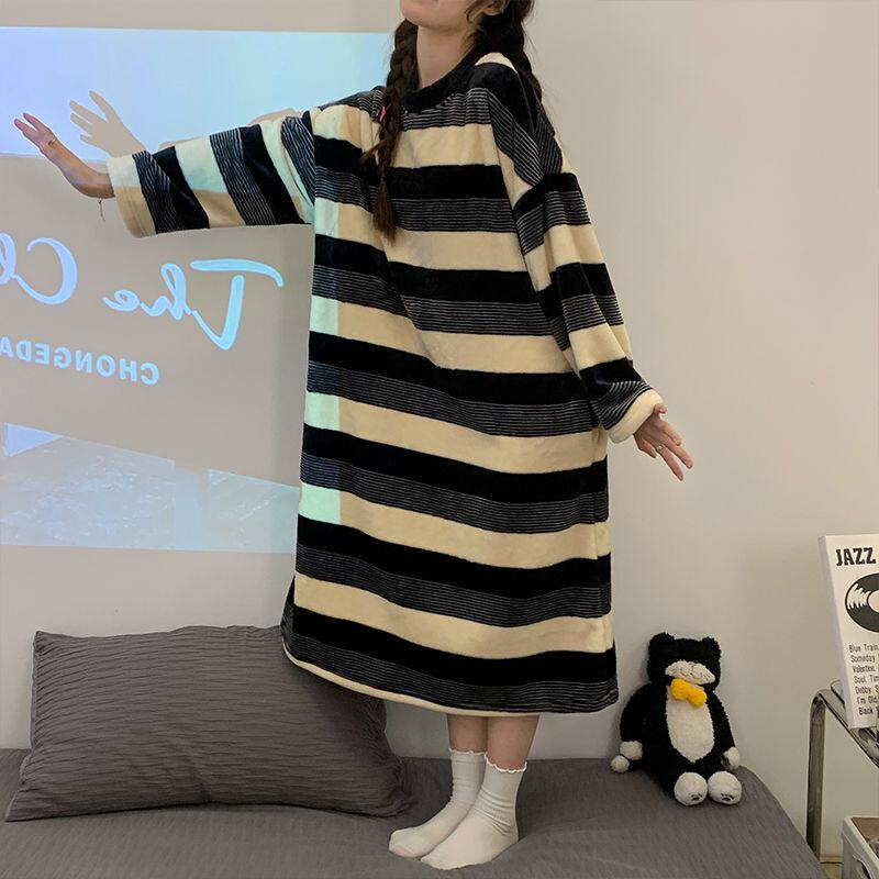 法兰绒睡裙女秋冬公主风冬季长袖可爱学生孕妇宽松睡袍珊瑚绒睡衣