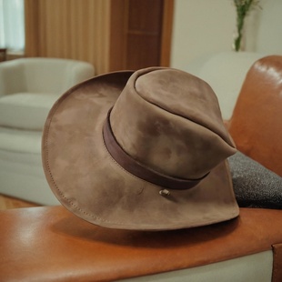 荒野大嫖客头层疯马皮大檐帽，旅游骑马射箭物品，COS同款