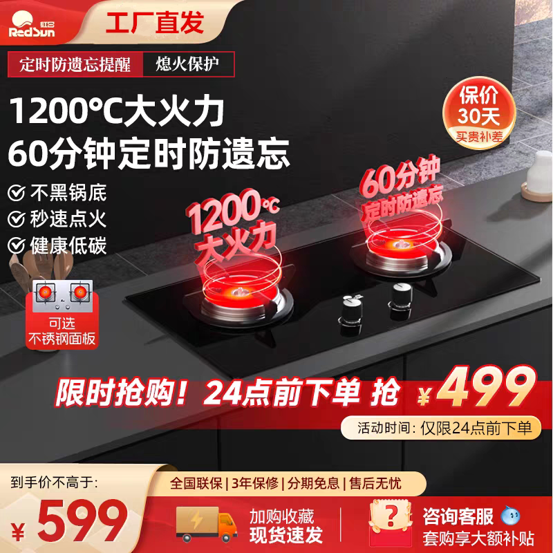 红日红外线燃气灶煤气灶液化气天然气灶猛火定时节能双灶 EM208B