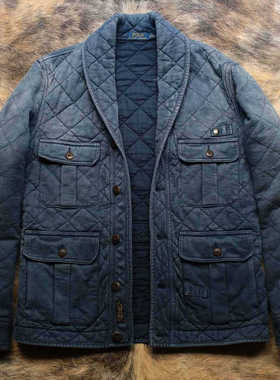 美式复古宗师RL浓情西部农场主绗缝蓝染INDIGO青果领猎装夹克