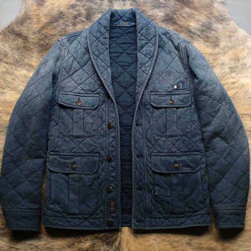 美式复古宗师RL浓情西部农场主绗缝蓝染INDIGO青果领猎装夹克