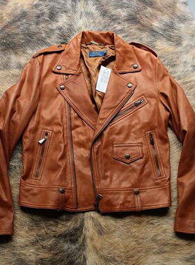 美式复古宗师RL立体裁剪柔软细腻羊皮都市复古机车皮衣