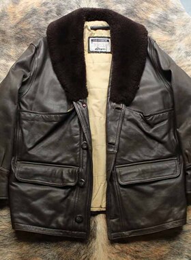 早期1990s超厚头层牛皮报童北美农场主猎装皮衣