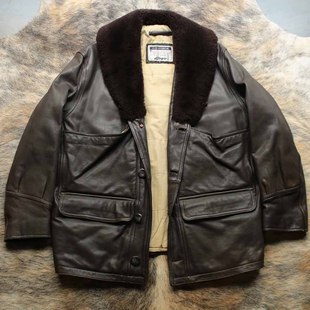 早期1990s超厚头层牛皮报童北美农场主猎装皮衣
