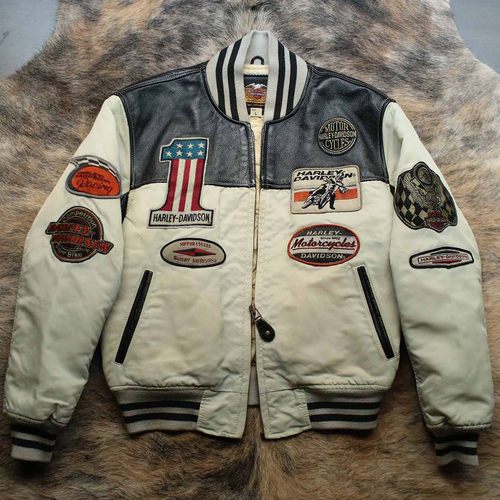 1980s早期厚实柔软牛皮尼龙拼接Bomber棒球服皮衣