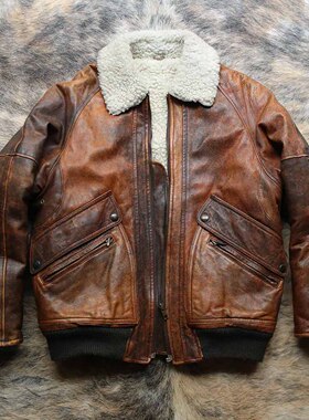 1980s早期设计师 手擦油画旧化加厚复古Bomber皮衣