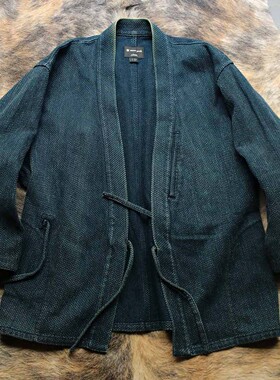 早期复古印象 深度手工蓝染刺子INDIGO道袍开衫