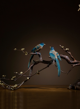 铜师傅大号鸟摆件喜上枝头喜鹊新中式禅意客厅玄关家居工艺软装饰