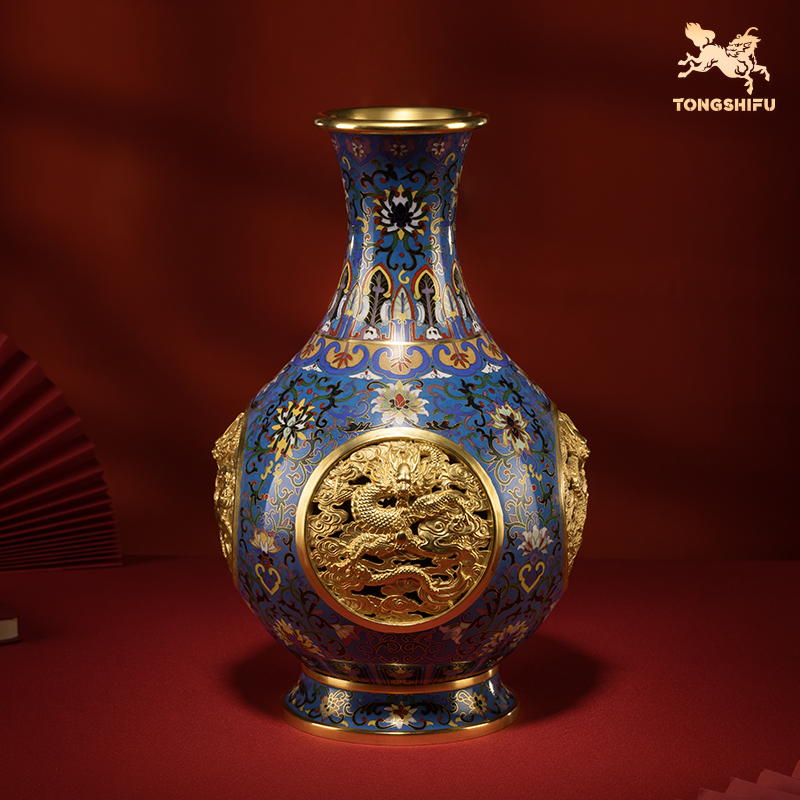 铜师傅《景泰蓝云龙纹转心瓶》桌面铜花瓶摆件 家居装饰工艺品