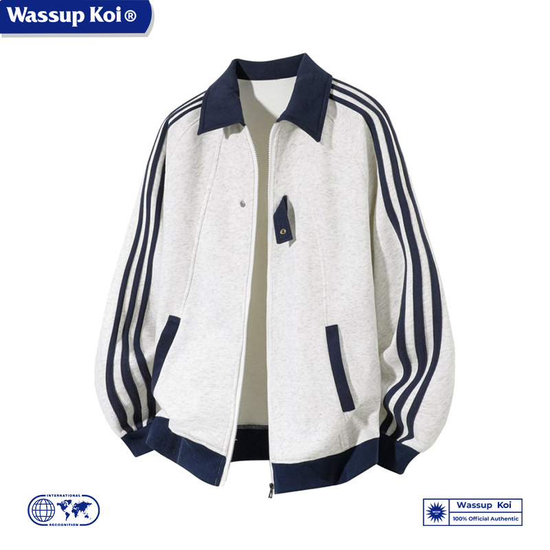 WASSUP KOI联名条纹运动休闲卫衣外套男士秋冬季百搭情侣夹克上衣