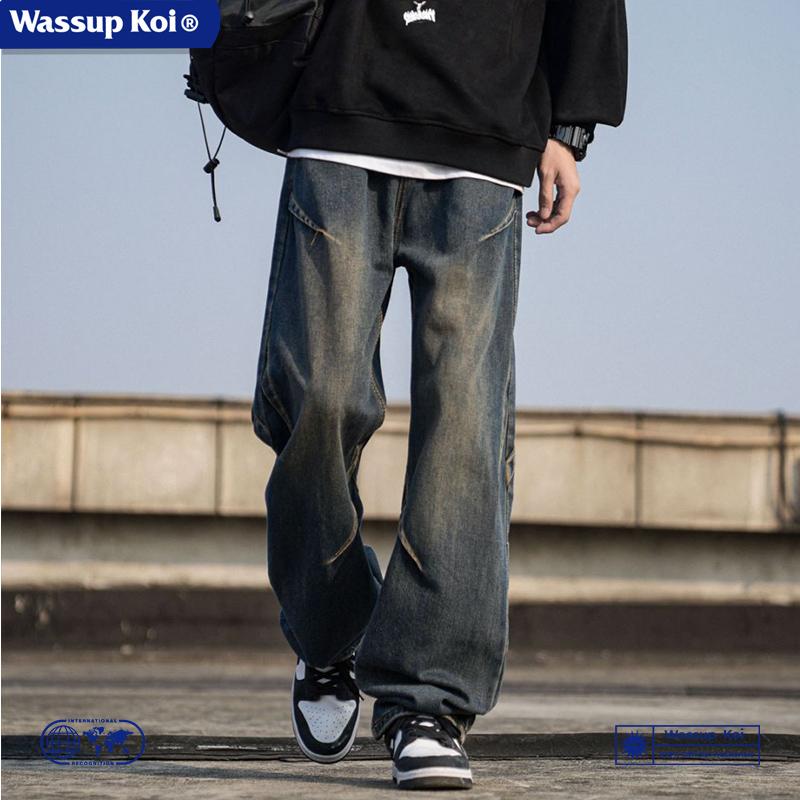 WASSUPKOI做旧水洗解构风牛仔裤