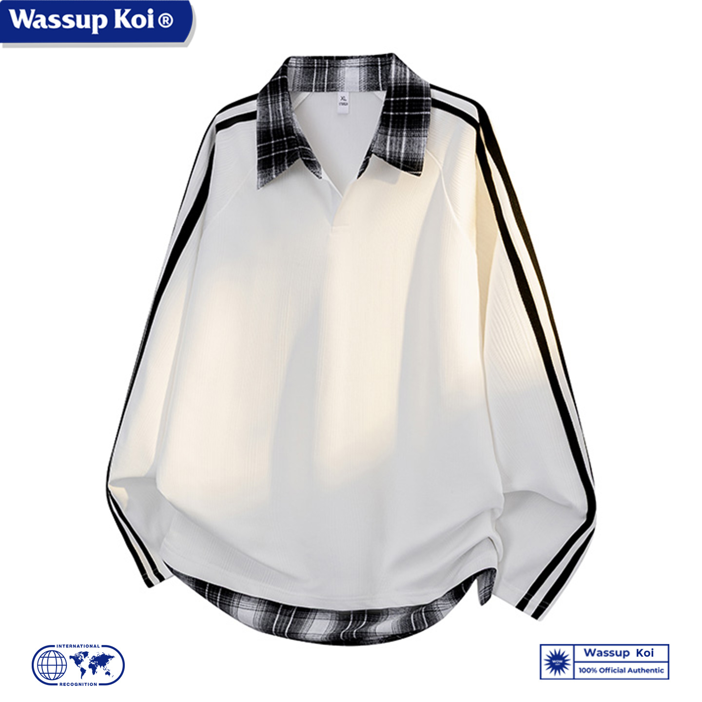 WASSUP KOI联名复古格子拼接假两件衬衫式卫衣男长袖T恤百搭打底