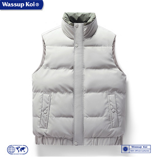 WASSUP KOI联名冬季羽绒棉马甲时尚纯色立领户外加厚保暖坎肩背心