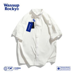 男夏季 白衬衫 冰丝宽松休闲五分衬衣外套 ROCKY日系纯色短袖 WASSUP