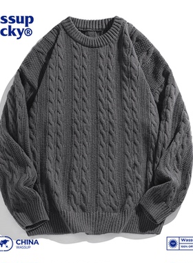 WASSUP ROCKY日系复古麻花毛衣男士2025秋冬季情侣圆领针织衫外套