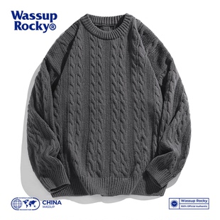 情侣圆领针织衫 2025秋冬季 外套 ROCKY日系复古麻花毛衣男士 WASSUP