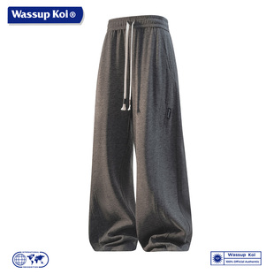 WASSUP KOI联名美式风垂感直筒休闲裤男春秋宽松系绳百搭长裤子男