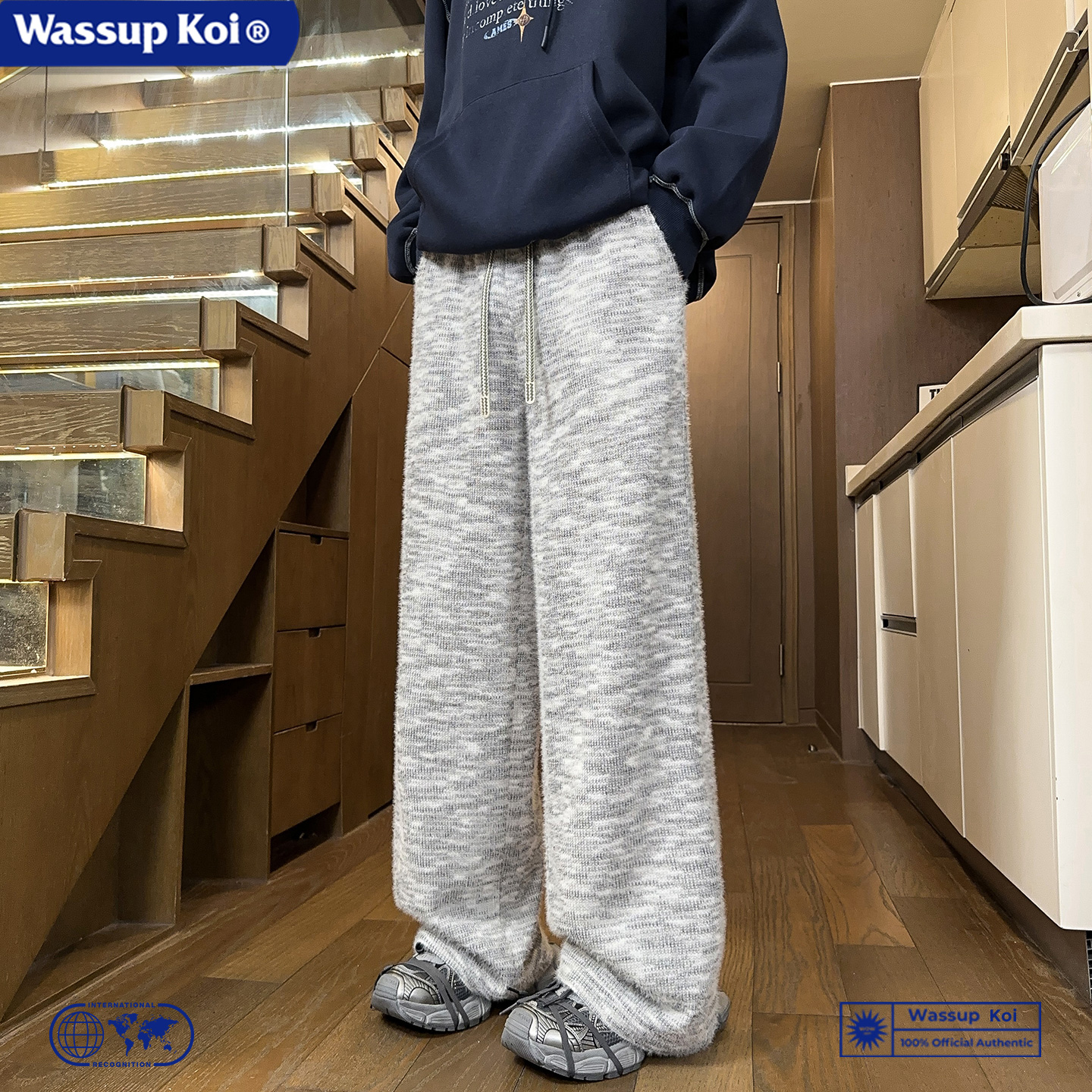 WASSUPKOI阔腿直筒针织休闲裤子