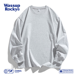 上衣卫衣服情侣 T恤男女宽松圆领内搭打底衫 WASSUP ROCKY纯色长袖