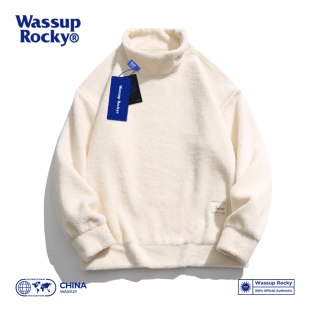 Wassup Rocky纯色摇粒绒高领卫衣男春秋情侣宽松休闲内搭毛衣外套