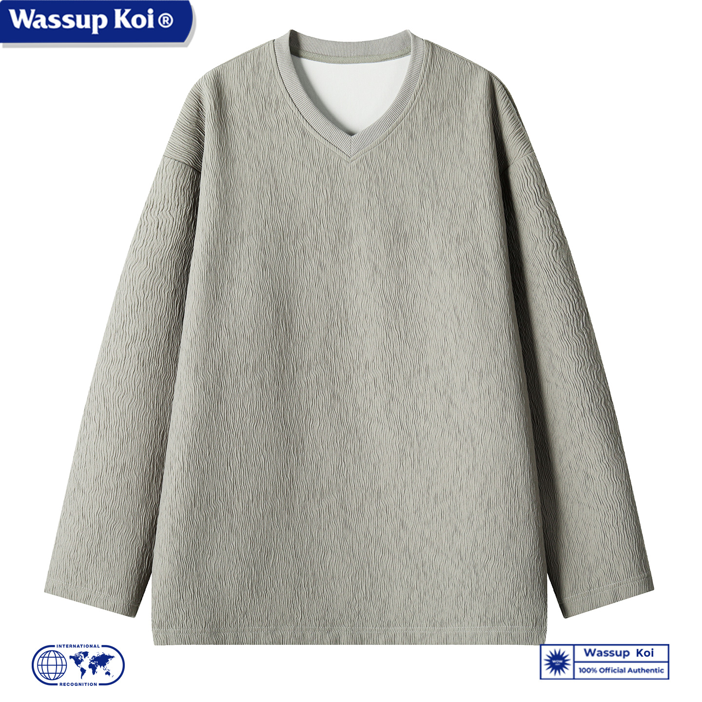 WASSUPKOI美式肌理感V领长袖T恤