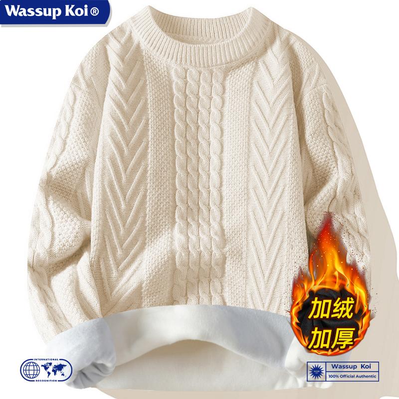 WASSUPKOI圆领条纹加绒针织毛衣