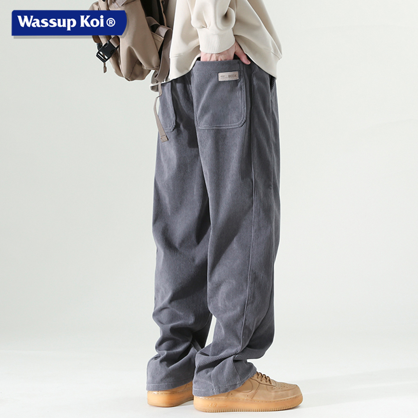 WASSUP青春活力风灯芯绒直筒裤男