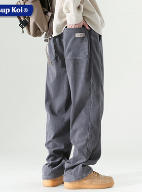 WASSUP KOI联名青春活力风灯芯绒直筒裤男宽松百搭休闲长裤工装风