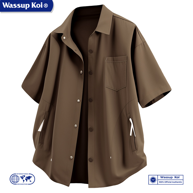 WASSUPKOI美式翻领工装短袖衬衫